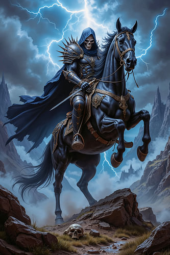 Dark Fantasy Art Wandbild: NETHRAKON - Ein Grim Reaper im Gebirge des Todes