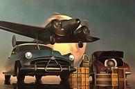 Retro – Klassiek Old-timer auto's met vertrekkend vliegtuig van Jan Keteleer thumbnail