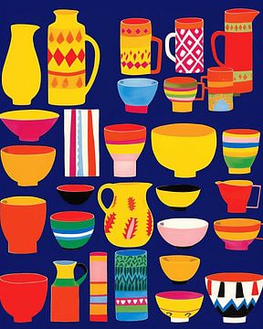 Colourful tableware, modern illustration by Studio Allee