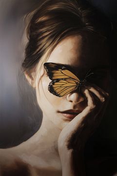 Vrouwenportret met vlinder in aardetinten van Lauren Wilde