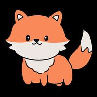 Adorable orange cartoon fox with a fluffy tail and happy expression.