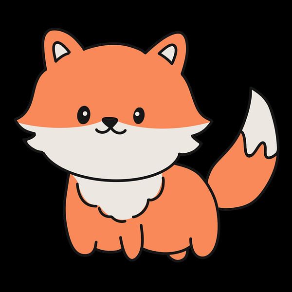 Adorable orange cartoon fox with a fluffy tail and happy expression. by riz_studio