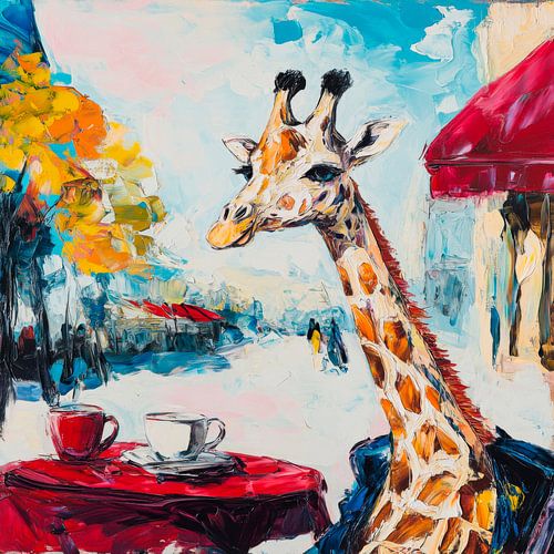 Gezellige giraffe in het café