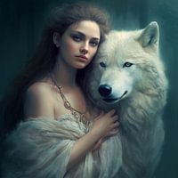 Geheimnisvolle Frau mit Wolf