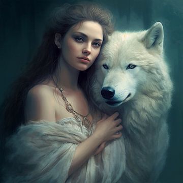 Mysterieuze vrouw met wolf van Erika Kaisersot