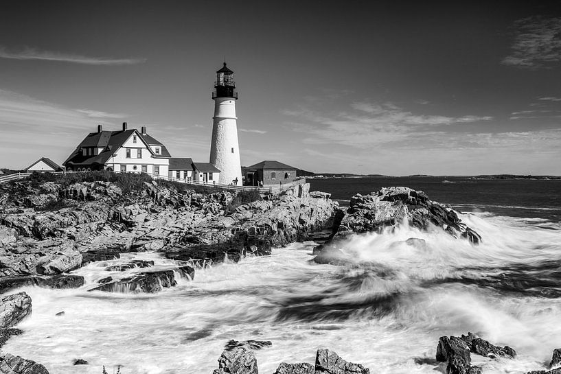 Kaap Elizabeth, Portland - Maine (monochroom) van Sascha Kilmer