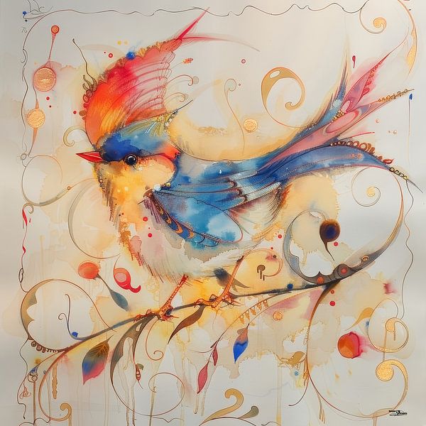 Aquarell eines Vogels von Gelissen Artworks