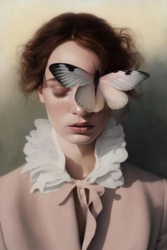 Portrait "fille avec papillon dans des couleurs pastel" sur Carla Van Iersel