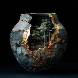 Trees in vase jug gold-blue by TheXclusive Art