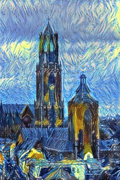 Schilderij van Utrecht: Dom in de stijl van Van Gogh van Slimme Kunst.nl
