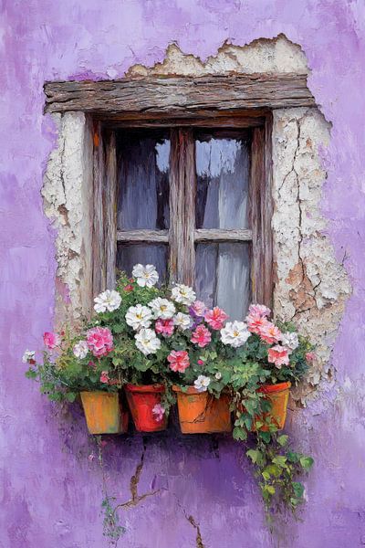 Blumenfenster lila Haus von Poster Art Shop