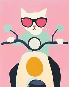 Coole Katze auf einem bunten Motorroller