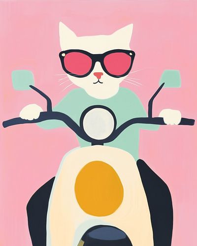 Un chat cool sur un scooter coloré