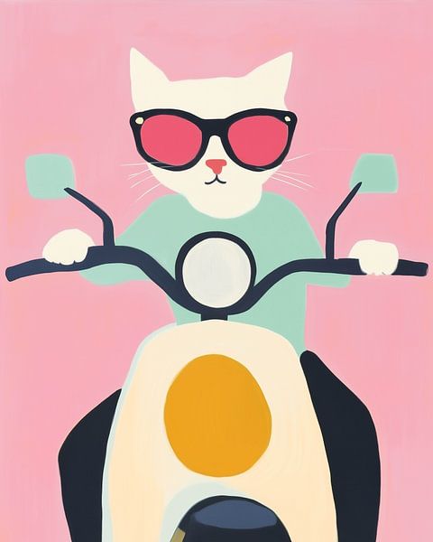 Cool Cat on a Colorful Scooter by Color Square