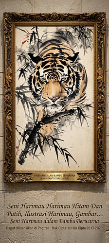 Majestätischer Tiger im Bambuswald – Traditionelle Tuschemalerei