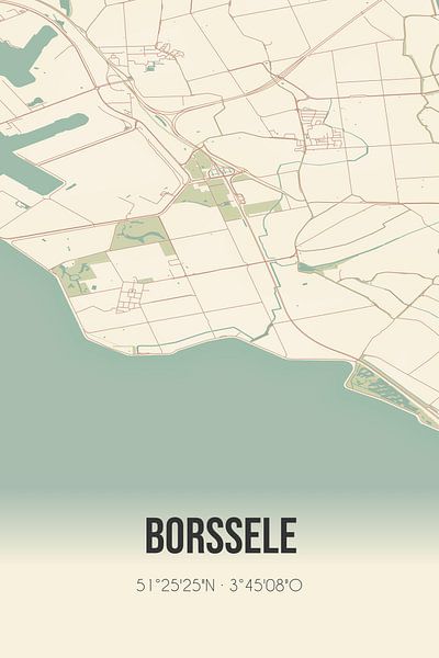 Vieille carte de Borssele (Zeeland) par Affiches de lieux