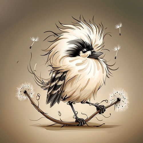 Ballancing on a Fluff | Funny Bird Illustration