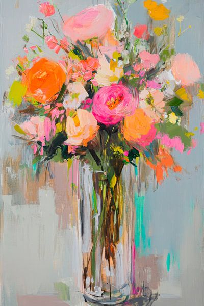 Colourful flowers in a jar by Poster Art Shop