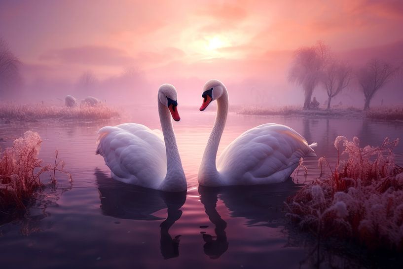 Un amour de cygne en hiver par Vlindertuin-Art