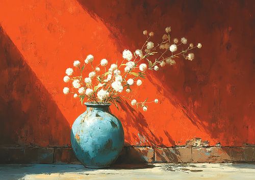 White Poms on Red by Wonderful Art