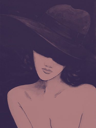 In de nacht (aquarel schilderij portret vrouw slaapkamer night vibes donker mysterieus schaduw )