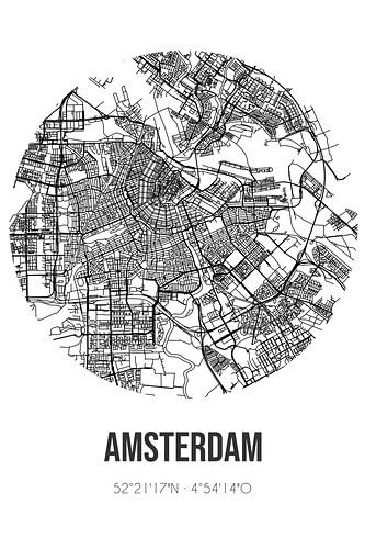 Amsterdam (Noord-Holland) | Carte | Noir et blanc sur Affiches de lieux