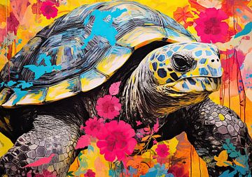 Bunte Tierkunst | Lebhaftes Schildkrötenporträt von De Mooiste Kunst