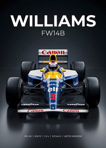 Poster mit der Vorderansicht des Formel-1-Rennwagens Williams FW14B von Morgan
