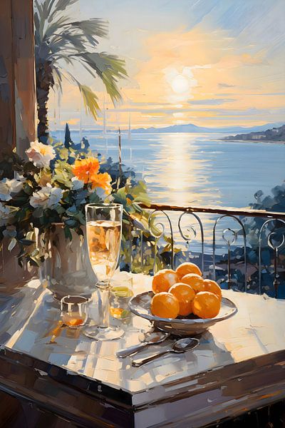 Evening sun and oranges by NJ Midnight Studio on canvas, poster