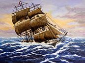 Zeilschip. Hollands glorie op een woelige zee. van Pieter Johannes Schenk thumbnail