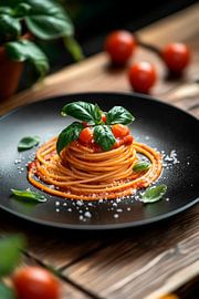 Assiette de spaghettis au basilic frais sur Poster Art Shop