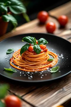 Spaghettischotel met verse basilicum van Poster Art Shop