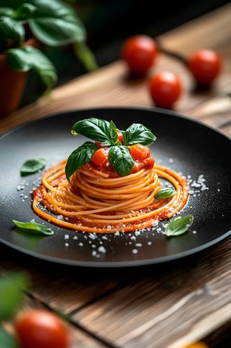 Spaghettischotel met verse basilicum