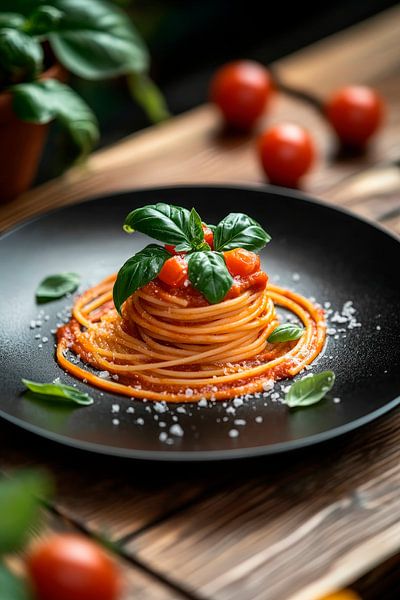 Assiette de spaghettis au basilic frais par Poster Art Shop