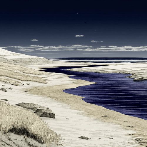 Dune valley with flowing coastal water