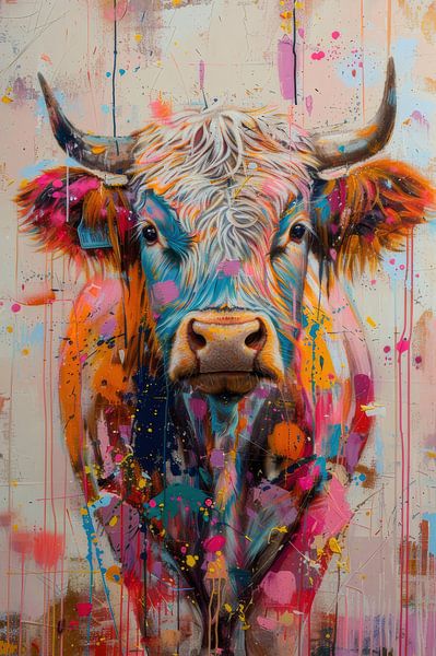Explosion de couleurs de la vache écossaise Highlander par Eva Lee