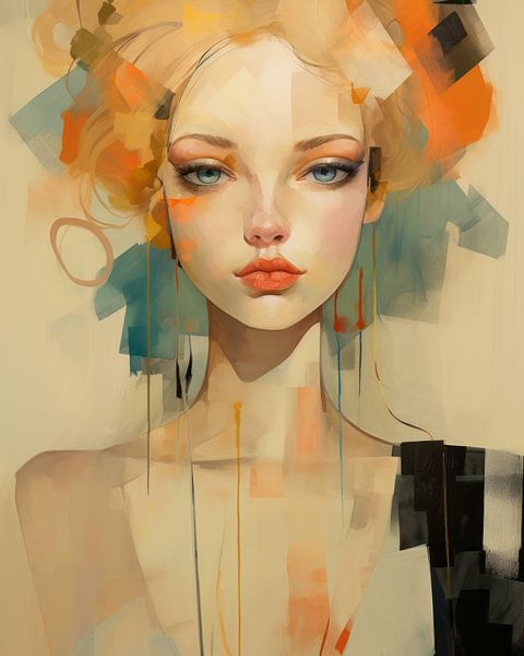 Modern portrait in pastel colours, illustration by Carla Van Iersel