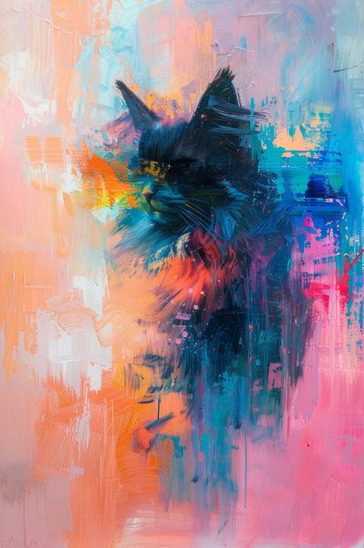 Mystical Poetry Cat in Abstract Colours by Eva Lee