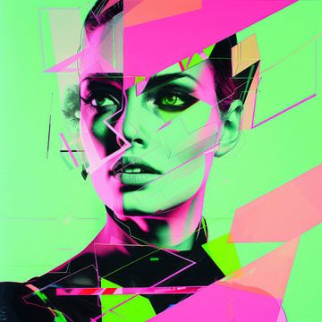 Neonkleurig portret van een vrouw van Poster Art Shop