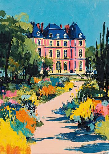 Roze villa met blauwe koepeldaken in de tuin van Niklas Maximilian