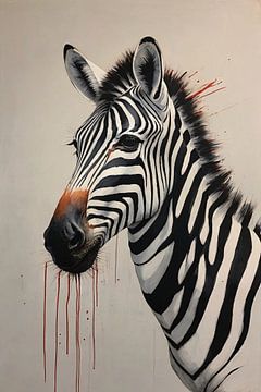 Zebra Portrait with Striking Red Accent van De Muurdecoratie