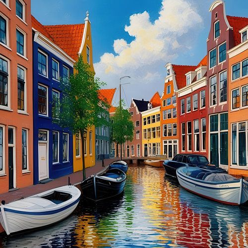 Peinture colorée d'une maison sur le canal d'Utrecht