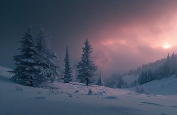 Mystiek winterlicht van fernlichtsicht