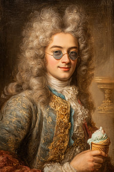 Baroque Lord with Glasses and Ice Cream - Humorous Painting