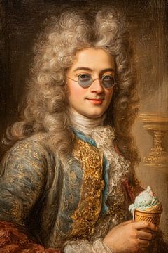 Baroque Lord with Glasses and Ice Cream - Humorous Painting