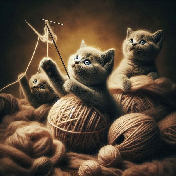 3 british shorthair kittens play with wool by Bernhard Karssies