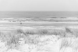 Coureur sur la plage d'hiver de Noordwijk, noir et blanc