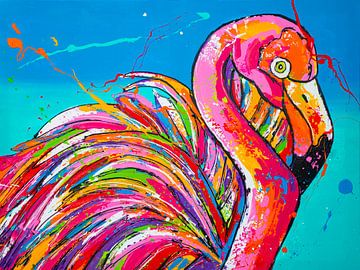 Roze flamingo van Happy Paintings