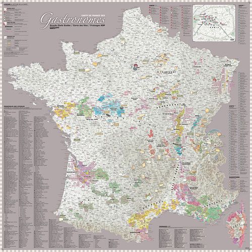 Carte de France des Gastronomes, kleur grijs van MAPOM Geoatlas