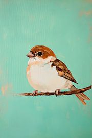 Cute sparrow on a mint green background by Poster Art Shop